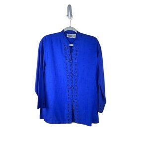 Chico’s Design Silk Linen Asian Inspired Kimono Long Sleeve Top